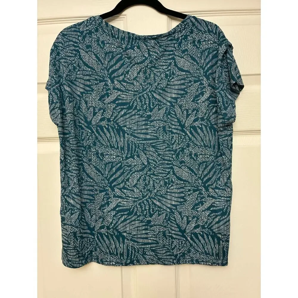 Womens Teal Abstract Print Top Sustainable‎ Viscose Short Sleeve Stretch NWT 40